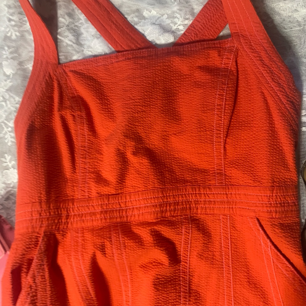 Anthropologie Coral-Red Halter Midi Dress - Picture 9 of 14